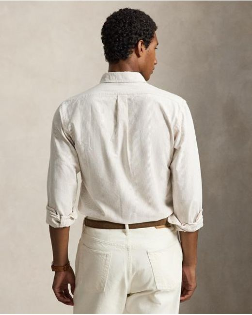 Polo Ralph Lauren White Custom Fit Striped Oxford Shirt for men