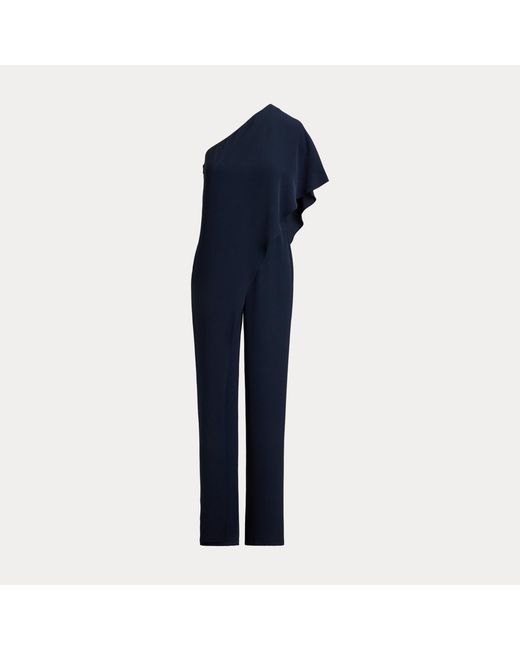 Ralph Lauren Blue Cape Georgette One-Shoulder Jumpsuit