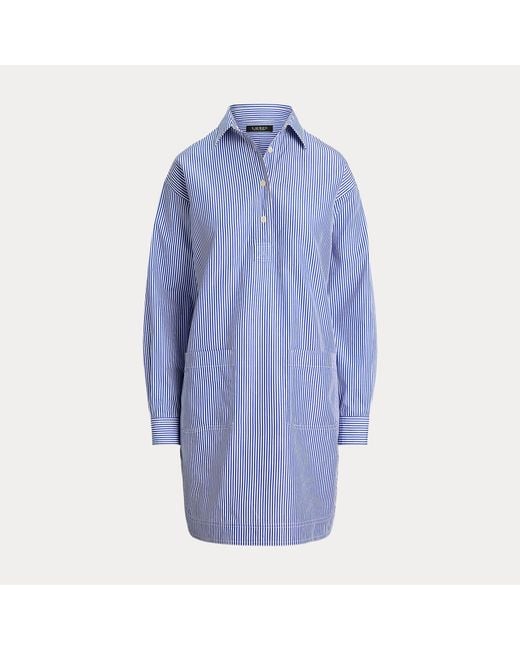 Ralph Lauren Blue Striped Cotton Broadcloth Shirtdress