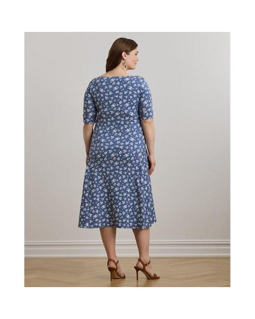 Taglie Plus - Abito medio in cotone stretch a fiori di Ralph Lauren in Blue