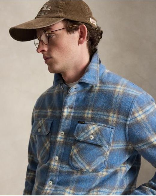 Polo Ralph Lauren Blue Plaid Felted Wool Overshirt for men