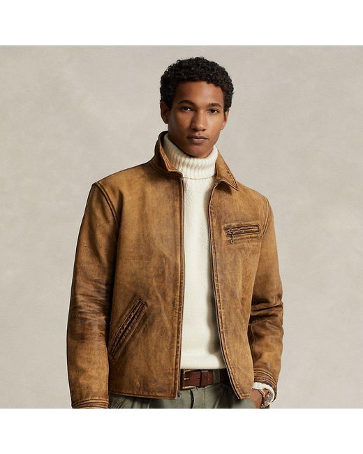 Ralph lauren blue leather jacket sale