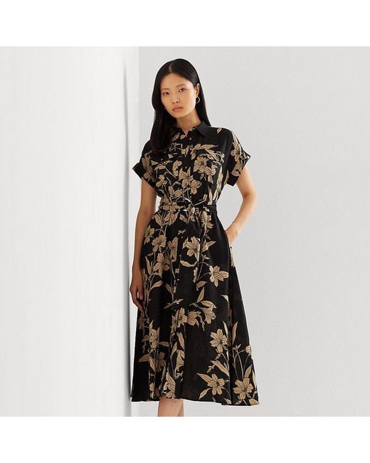Robe Chemise Fleurie Ceinturee En Lin Ralph Lauren en coloris Noir Lyst