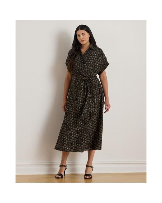 Ralph Lauren Black Ralph Lauren Geo-Print Belted Crepe Dress