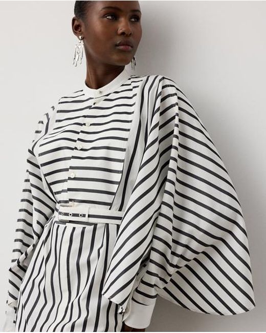 Ralph Lauren Gray Juliana Striped Cotton Day Dress