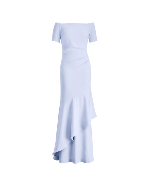 Ralph Lauren Blue Crepe Off-the-shoulder Gown
