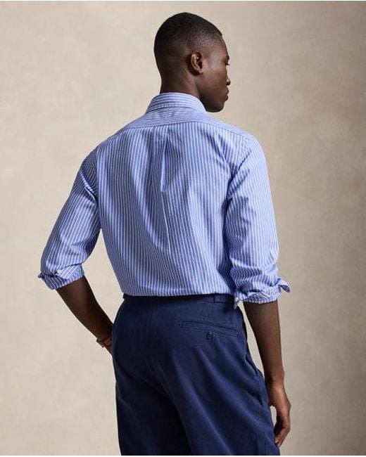 Polo Ralph Lauren Blue Custom Fit Striped Broadcloth Shirt for men