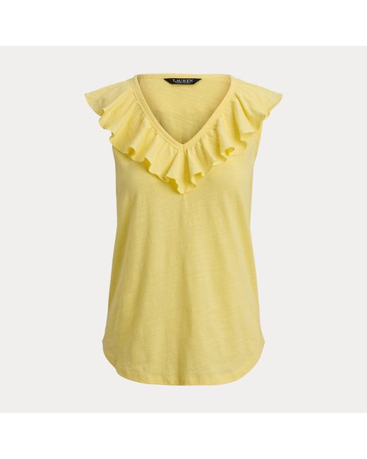 Ralph Lauren Yellow Ruffle-Trim Slub Jersey Sleeveless Top