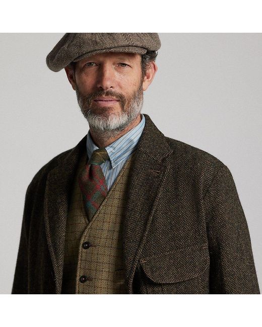 Ralph Lauren Black Ralph Lauren Wool-Cotton Herringbone Newsboy Cap for men