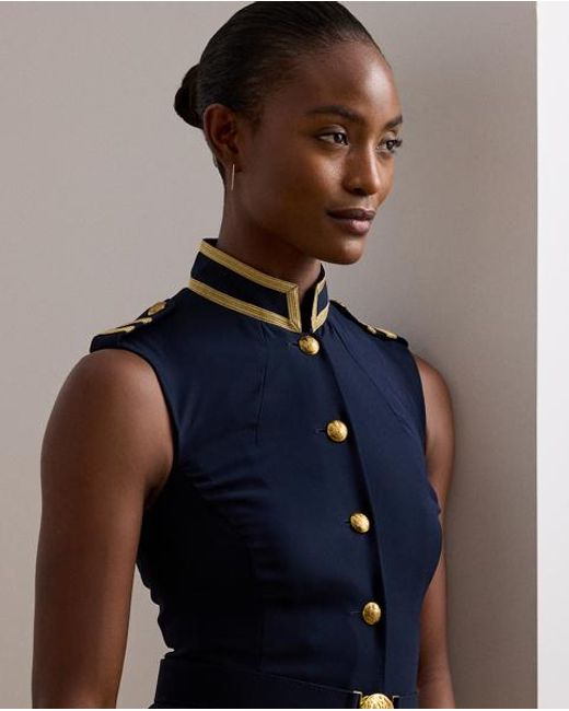 Ralph Lauren Blue Georgette-Abendkleid Mit Gürtel