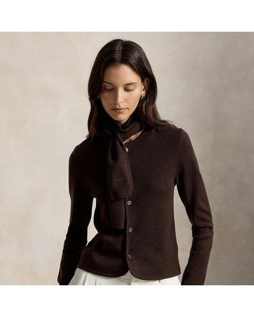 Polo Ralph Lauren Black Tie-Scarf Wool Cardigan