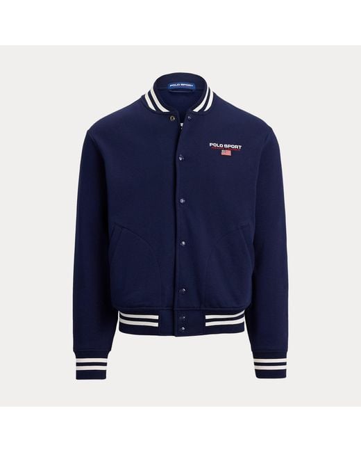 Ralph Lauren Blue Polo Sport Fleece Baseball Jacket for men