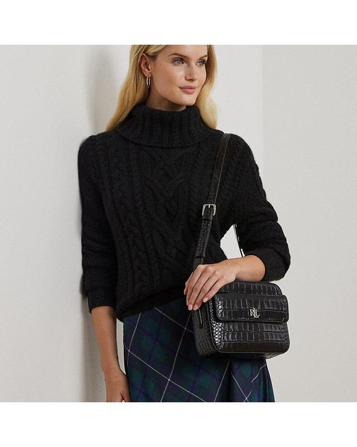 Ralph Lauren Black Croc-embossed Medium Marcy Camera Bag