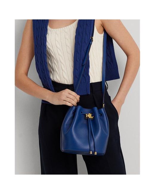 Lauren by Ralph Lauren Andie Medium Leren Tas Met Trekkoord in het Blue