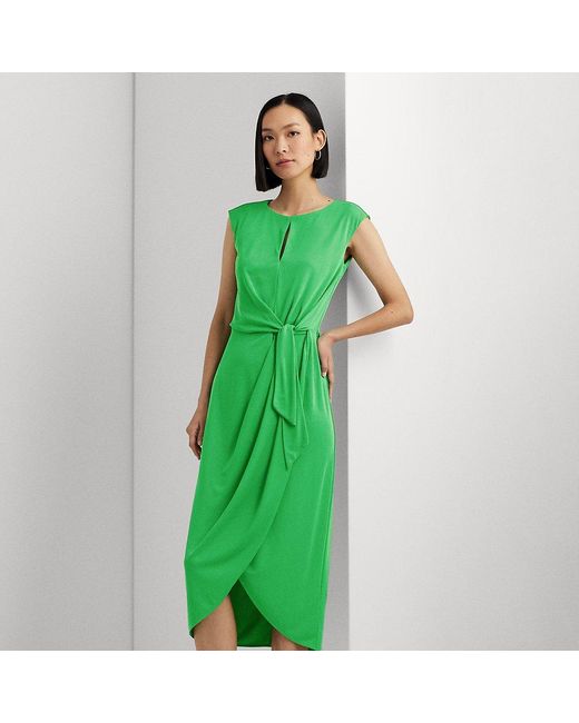 Vestido de punto elástico anudado Lauren by Ralph Lauren de color Green