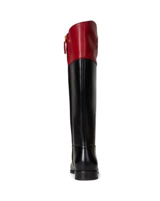 Ralph Lauren Red Zweifarbiger Lederreitstiefel Justine Ii
