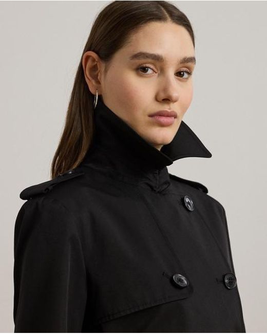 Ralph Lauren Black Zweireihiger Trenchcoat Mit Baumwolle