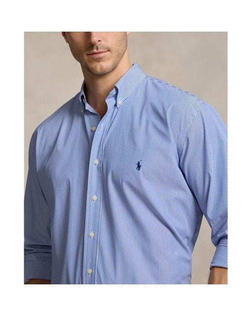 Ralph Lauren Grotere Maten - Gestreept Poplin Overhemd Met Stretch in het Blue voor heren