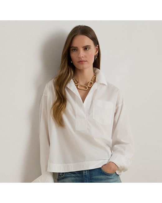 Ralph Lauren White Cotton Broadcloth Cropped Shirt