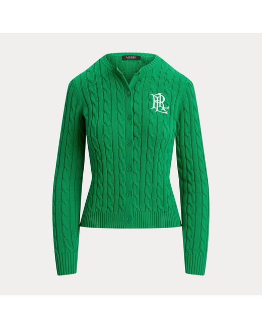 Ralph Lauren Green Baumwollstrickjacke Mit Zopfmuster
