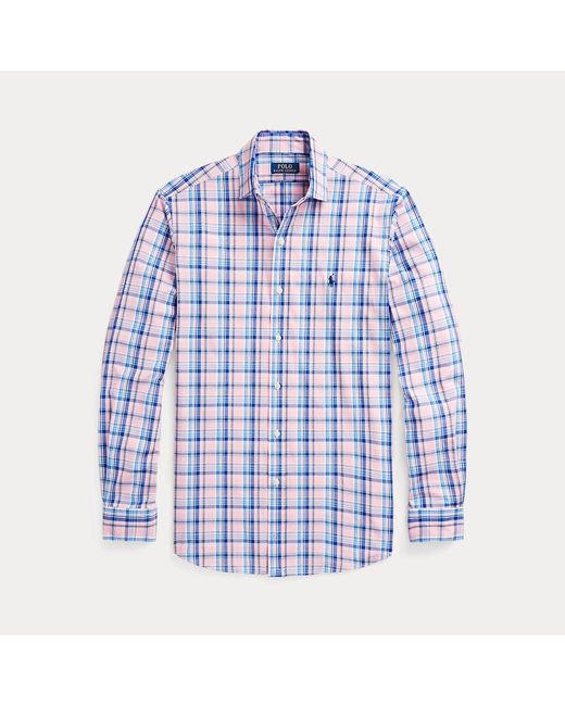 Polo Ralph Lauren Blue Custom Fit Gingham Stretch Poplin Shirt for men