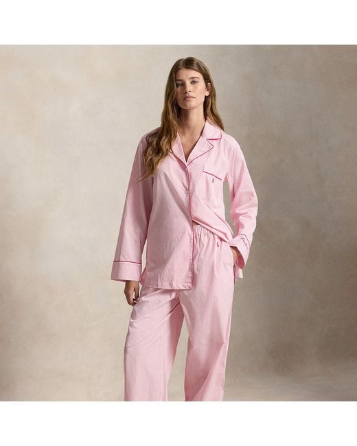 Polo Ralph Lauren Pink Pony Striped Poplin Pyjama Set