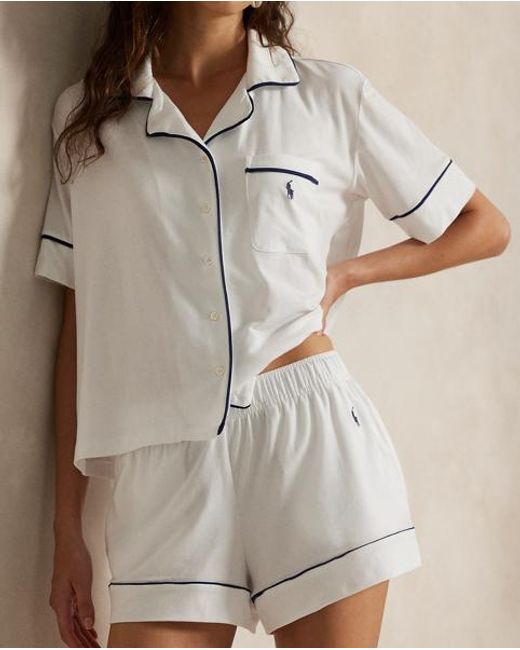 Ralph Lauren White Piped Jersey Short-Sleeve Pyjama Set