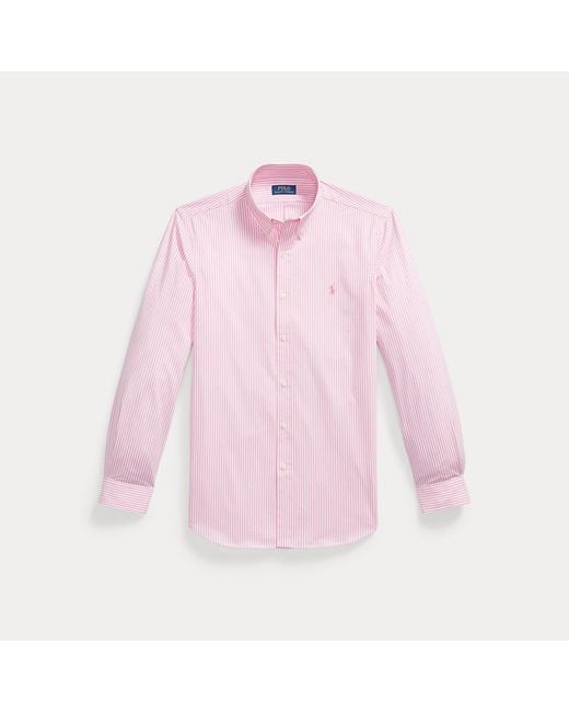 Polo Ralph Lauren Pink Custom Fit Striped Stretch Poplin Shirt for men