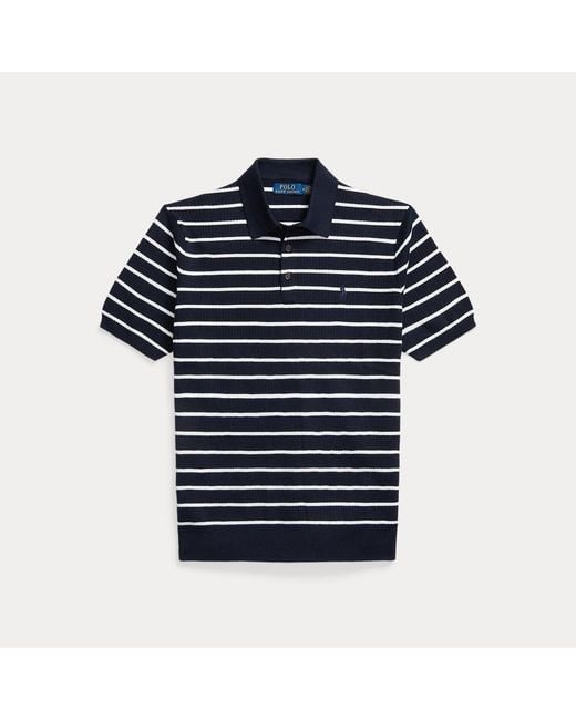 Polo Ralph Lauren Blue Striped Cotton Polo-Collar Jumper for men