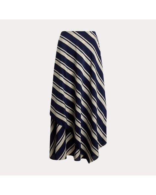 Ralph Lauren Blue Tilda Striped Crepe De Chine Skirt