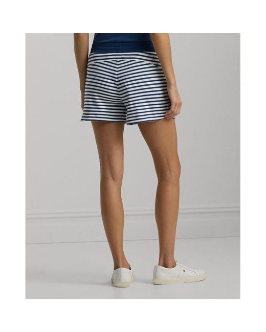 Lauren by Ralph Lauren Blue Striped French Terry Drawcord Short