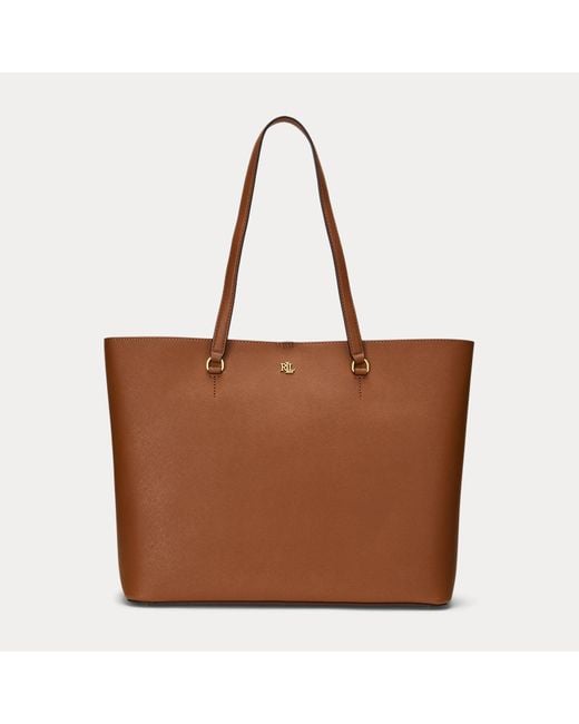 Ralph Lauren Blue Crosshatch Leather Large Karly Tote