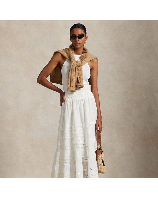 Polo Ralph Lauren Lace-Trim Cotton Voile Skirt in Natural | Lyst