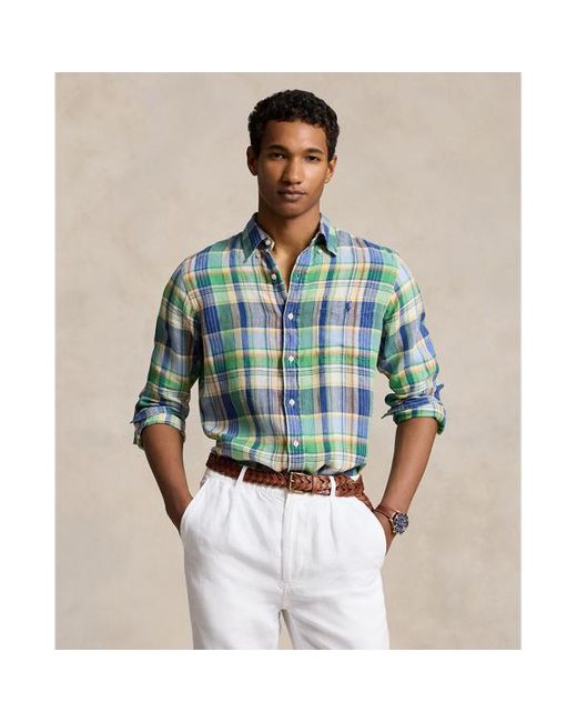 Polo Ralph Lauren Kariertes Custom-Fit Hemd aus Leinen in Blue für Herren