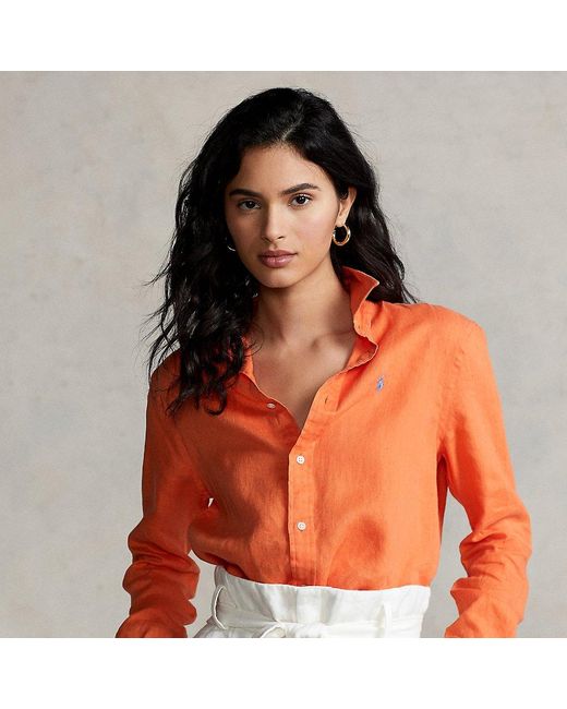 Ralph Lauren Relaxed Fit Linen Shirt in Orange - Lyst