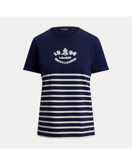 Ralph Lauren Blue Striped Embroidered-Logo Jersey Tee