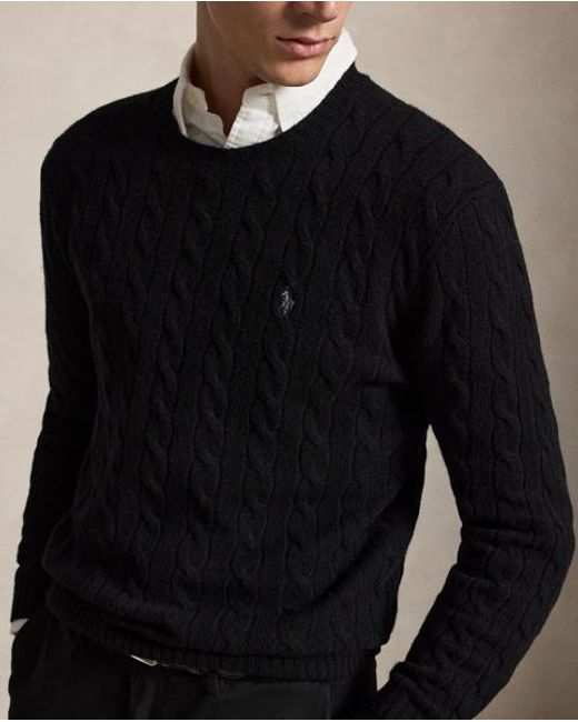 Polo Ralph Lauren Black Cable-Knit Wool-Cashmere Sweater for men