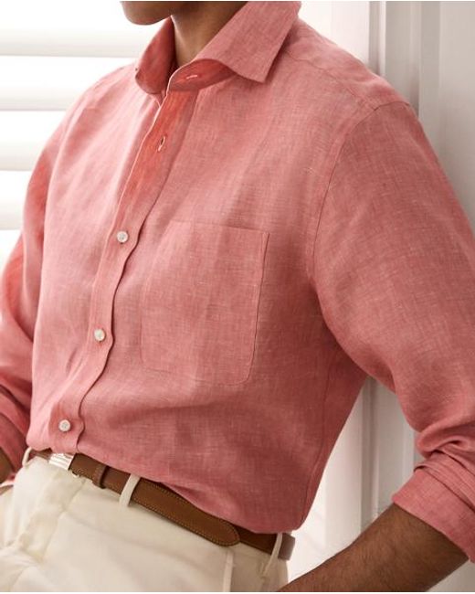 Ralph Lauren Pink Linen Chambray Shirt for men