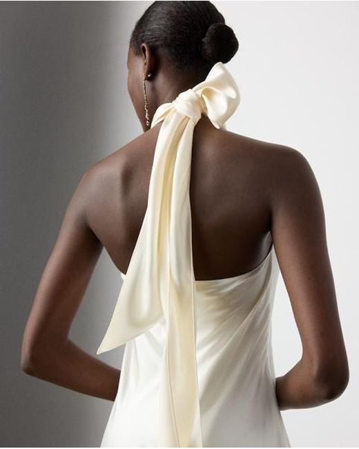 Ralph Lauren White Chilton Stretch Satin Evening Dress