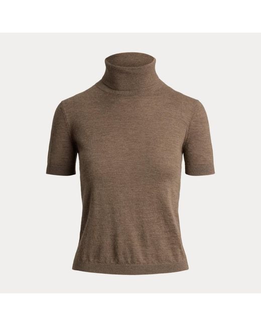 Ralph Lauren Brown Cashmere Short-Sleeve Roll Neck Jumper