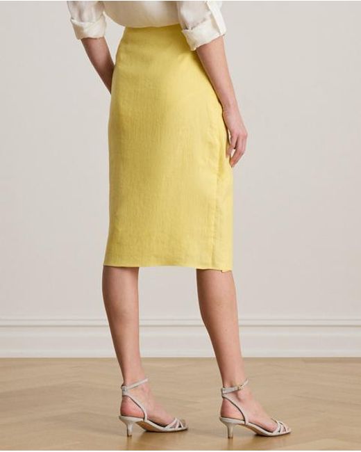 Ralph Lauren Metallic Linen Faux-Wrap Pencil Skirt