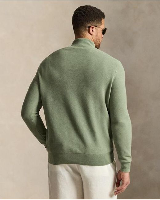 Polo Ralph Lauren Green Mesh-Knit Cotton Quarter-Zip Jumper for men