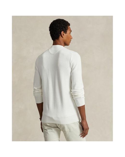 Polo Ralph Lauren White Textured Cotton Crewneck Sweater for men