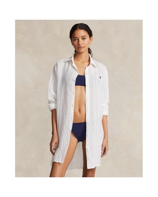 Polo Ralph Lauren White Linen-cotton Shirt Cover-up