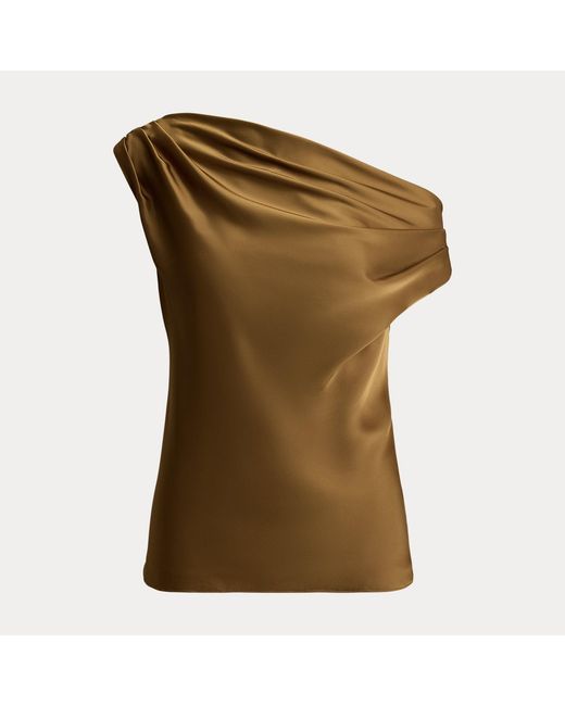 Ralph Lauren Green Satin Charmeuse Off-The-Shoulder Blouse