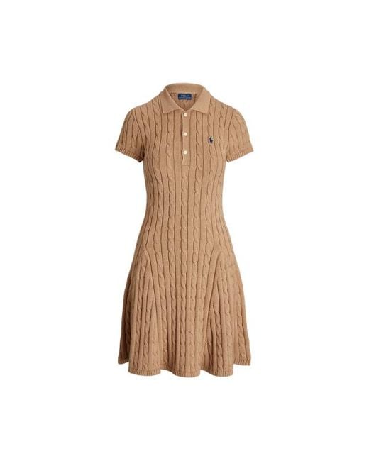 Polo Ralph Lauren Natural Cable-knit Cotton Short-sleeve Dress
