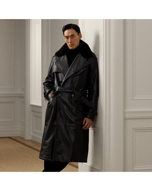 Ralph Lauren Black Keating Leather Trench Coat