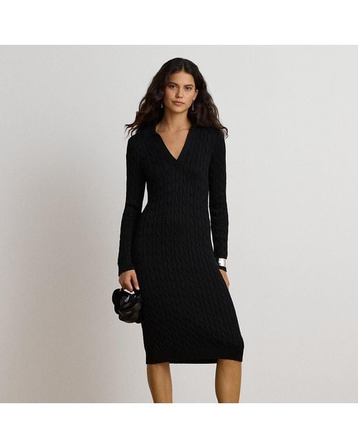 Ralph Lauren Black Cable-Knit Cotton-Blend Jumper Dress