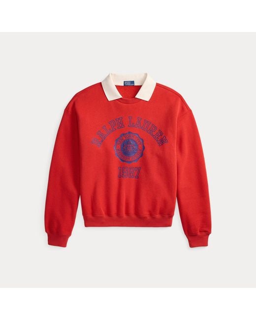 Polo Ralph Lauren Red Crest Polo-Collar Fleece Crewneck