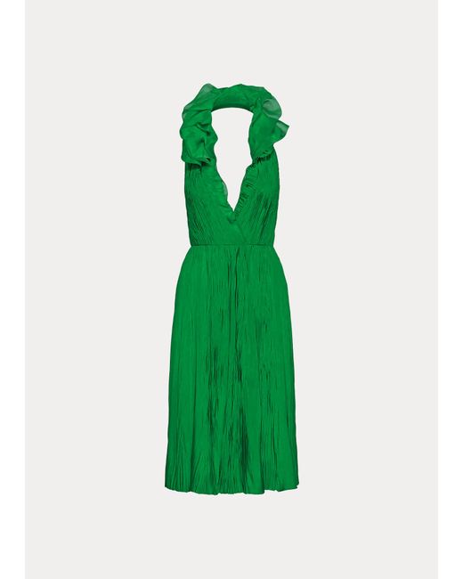 Ralph Lauren Collection Green Tadeas Satin Pleated Cocktail Dress
